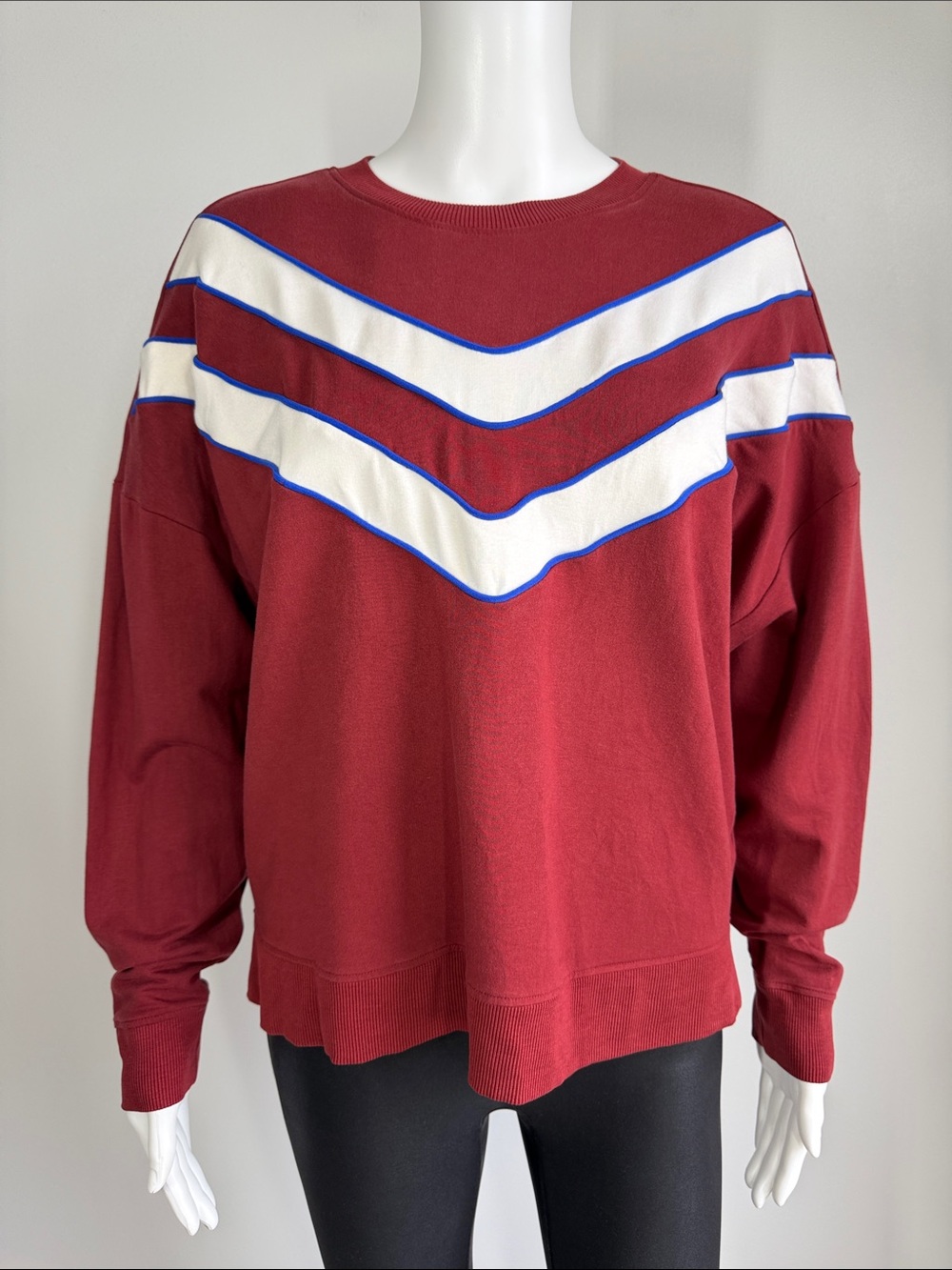 Antonio Melani Active Stripe Piping Crew Neck Long Sleeve Pullover Sweatshirt - Picture 2 of 6